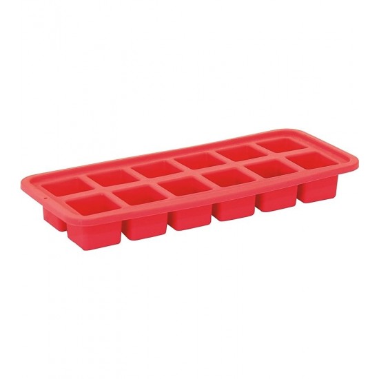 Forma De Gelo Silicone Retangular Vermelha Com Cubos Quadrados